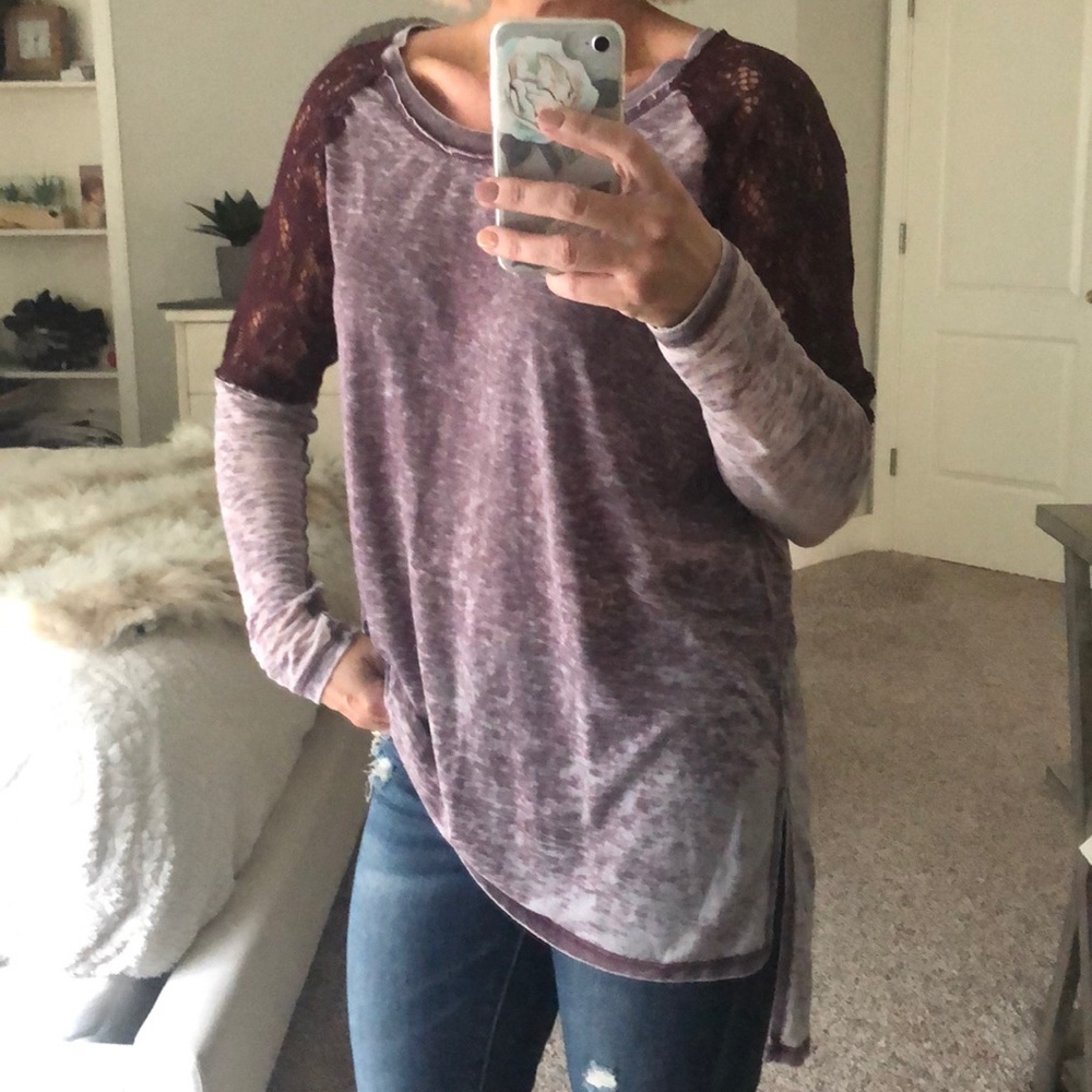 Plum top with lace detail